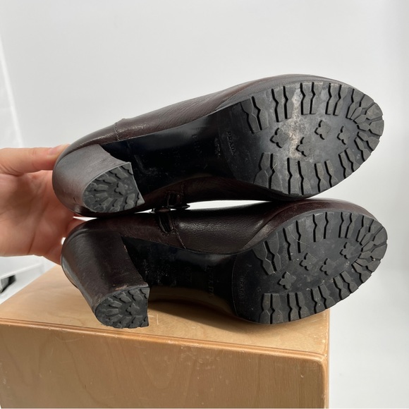 PRADA Brown Heeled Lthr Booties 37.5 - Picture 12 of 13